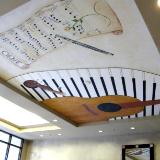 Guitar,piano, flute & scroll mural