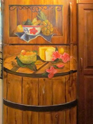 Fridge wine cask mural