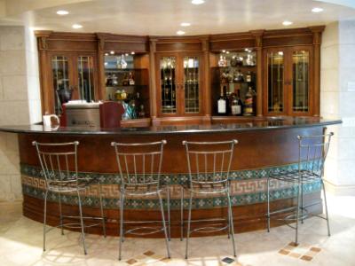 Antiqued bar and cabinets
