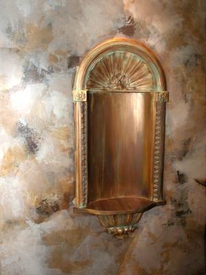 Gold verdigris niche with custom wall finish