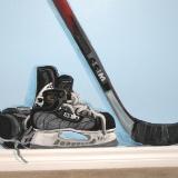 Trompe L'oeil hockey stick and skates