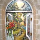 Niche with mural and faux stone surround